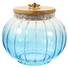 Glazen pot met bamboe deksel, 600 ml, luchtdicht, blauw bloemblaadje.