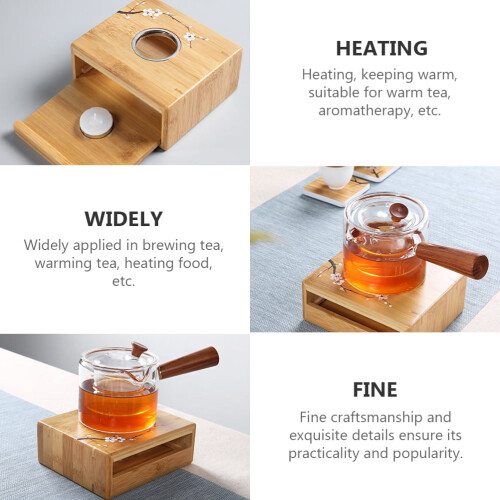 Base de bambu para aquecer bule de chá com suporte para vela. 1