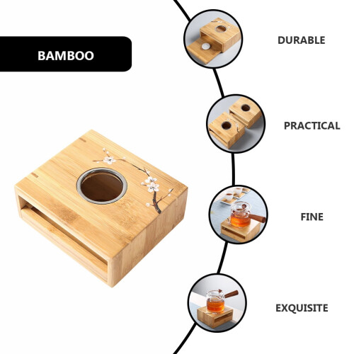 Base de bambu para aquecer bule de chá com suporte para vela. 2