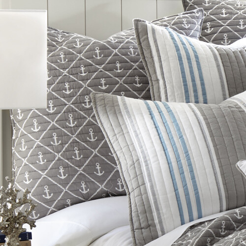 Levtex Home Euro Sham kustränder grå vit blå 1