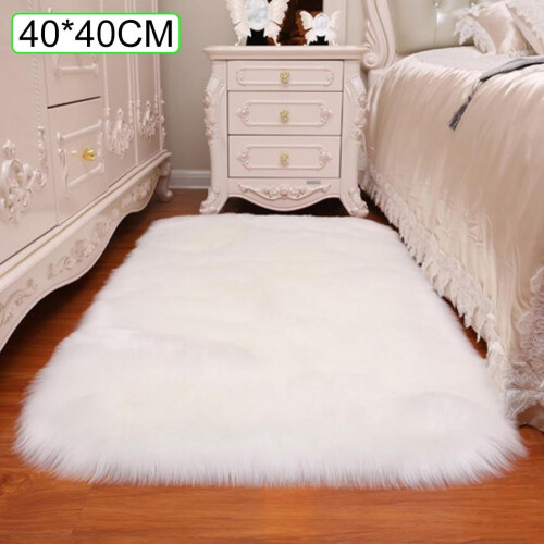 White sheepskin rug artificial wool square fluffy 1