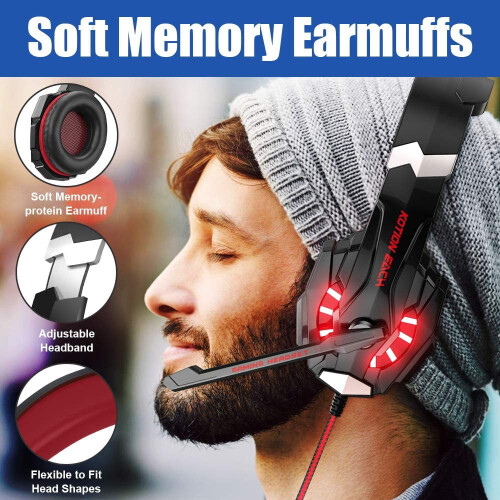 Gaming Headset with Microphone and LED Lights - Black and 2