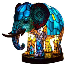 Animal Table Lamp Dyed Resin Elephant Lamp Desktop Night Light Table Night Light,3D Stained Animal Night Light Lamp