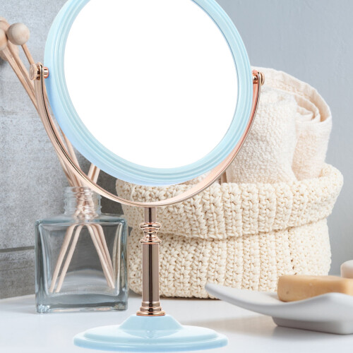 Round portable desk mirror double-sided gold-plated plastic 1