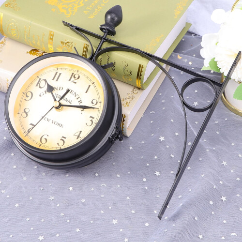 Vintage double-sided wall clock European style black 1