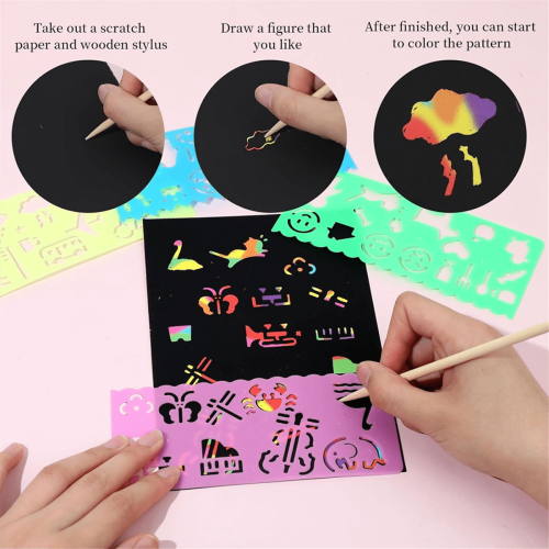Regenbogen-Kratzpapier-Set, schwarze Zeichenblätter, 59 Stück 1