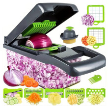 Multifunctional Vegetable Chopper 7 Blades Professional Onion Dicer Salad Container Potato Carrot Garlic Essential Kitchen Tool Gray