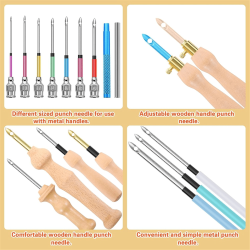Punch Needle Kit Wooden Adjustable 23 pcs 1