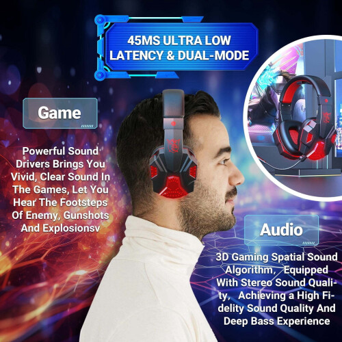 Wireless Gaming Headset Dual Mode LED Red 2