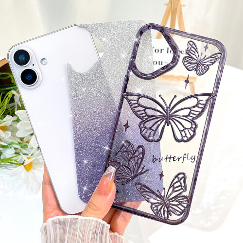 Θήκη iPhone16 ροζ 3D πεταλούδα με γκλίτερ λεπτή 6,1 ιντσών 2