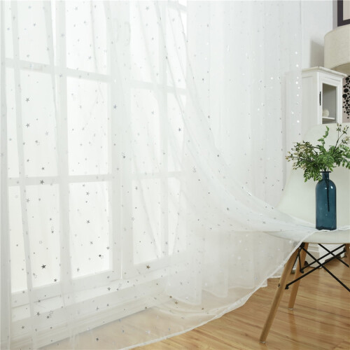 Silver Glitter Star Curtains Semi-Transparent 100x270cm 2