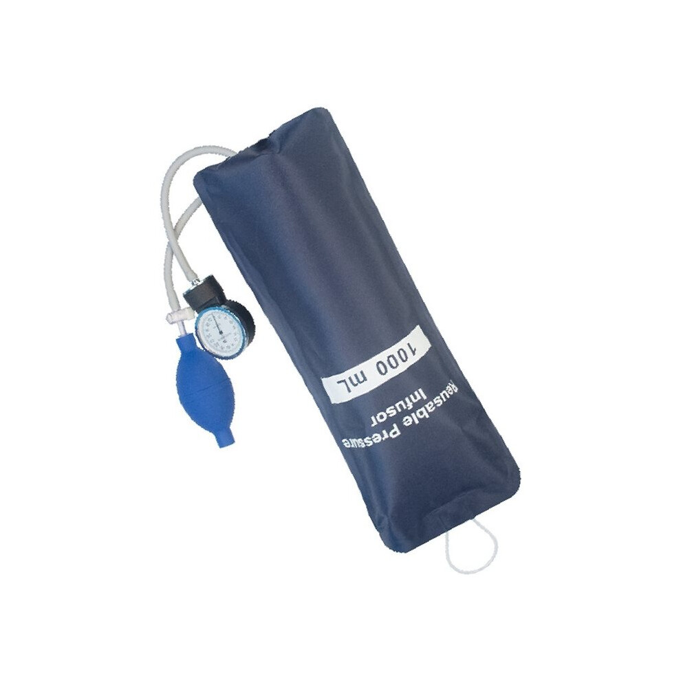 Nylon Pressure Infusion Bag Double Tubes with Metal Aneroid Gauge for IV Fluid Blood Transfusion 1000ml