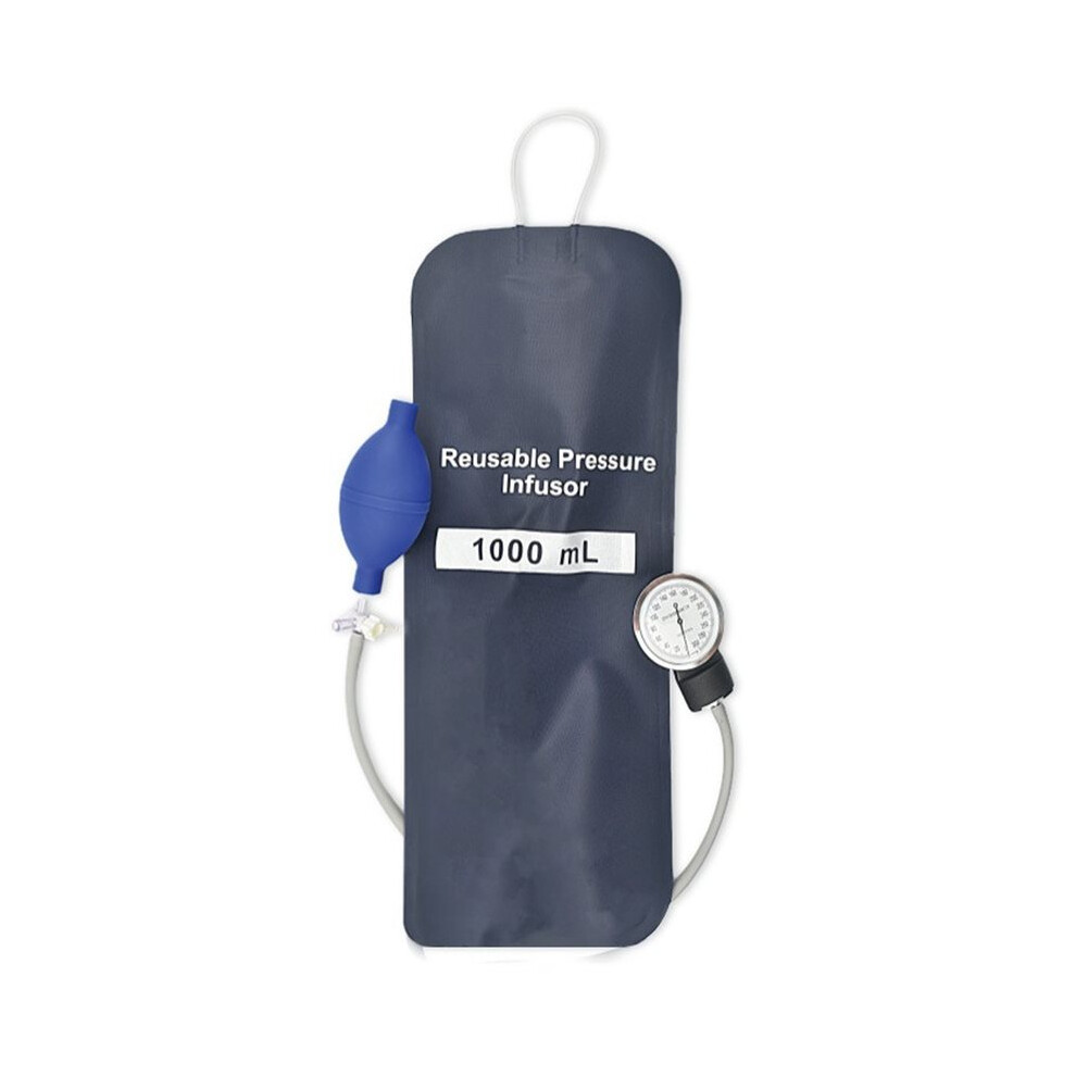Nylon Pressure Infusion Bag Double Tubes with Metal Aneroid Gauge for IV Fluid Blood Transfusion 1000ml