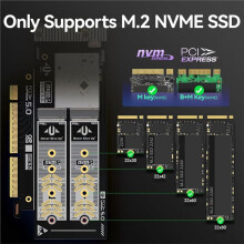 Dual NVMe PCIe 5.0 X16 Expansion Card 256Gbps Supports X8/X16 Slot for 2280/2260/2242/2230 NVME SSD Soft Support