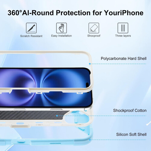 Θήκη iPhone16 6,1 ιντσών με βάση στήριξης δαχτυλιδιού, ανθεκτική στρατιωτική 2
