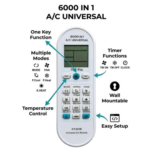 KT-E08 Universal A/C Remote Air Conditioner Remote Control Celsius Display Only 2
