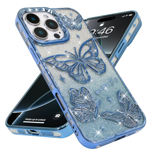 Θήκη iPhone16 ροζ 3D πεταλούδα με γκλίτερ, λεπτή, με glitter 1