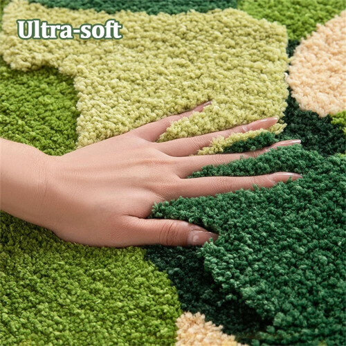 Πράσινο χαλί μπάνιου moss aesthetic3D floral αντιολισθητικό 1