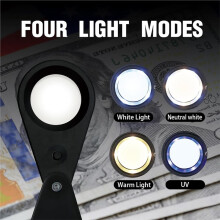 Jewelers Loupe Magnifier 10X USB Rechargeable with UV and LED Lights, Four Lighting Modes, 22mm Foldable Eye Loupe