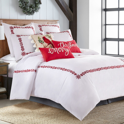 Set di 2 federe decorative Levtex Home Holly & Thistle, in cotone rosso. 2