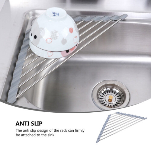 Stainless Steel Drain Rack for Tableware Triangular Gray 1 1