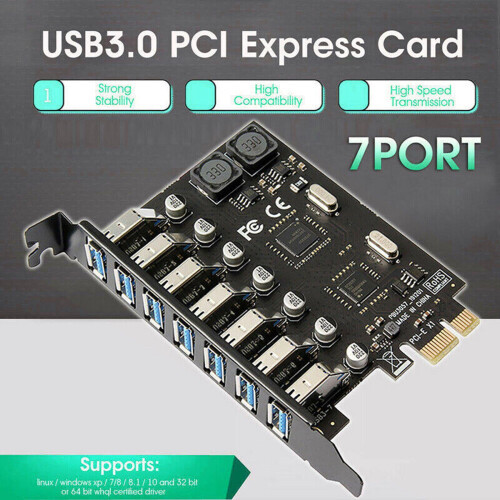 USB 3.0 PCIe Expansion Card 7-Port 5V 2A 2