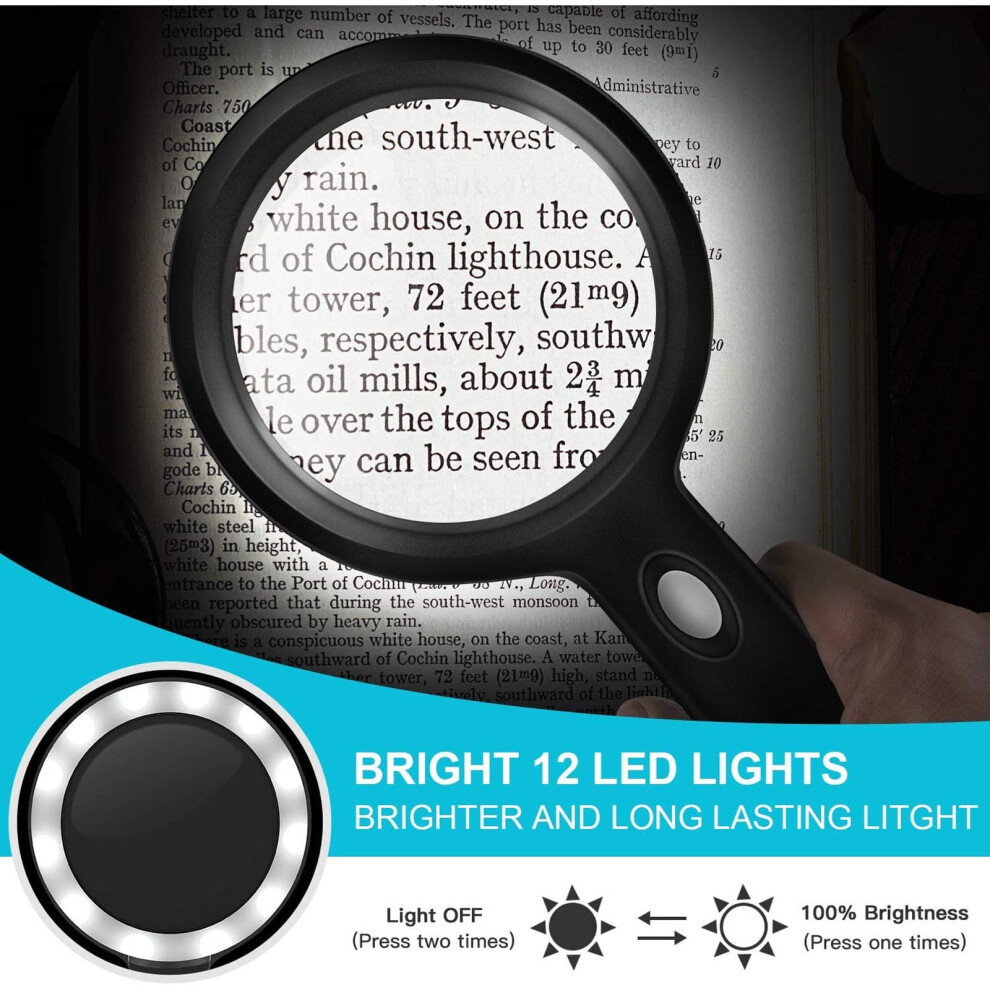 Handheld Illuminated Magnifier Glass with 12 LED Lights