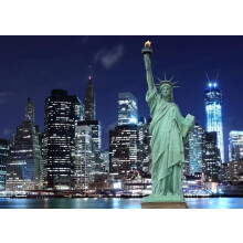 Bakgrunn av New Yorks skyline i stoff - Frihetsgudinnens nattlige bylandskap, New York-temafestdekor, bursdagsfotografering, fotorekvisitt