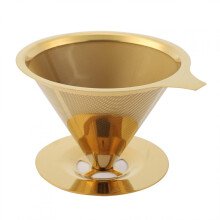 DEWIN Filtro de Goteo de Café, Acero Inoxidable Titanio Oro Filtro de Goteo de Café con Soporte de Taza y Mango