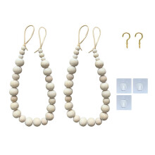 Lot de 2 embrasses de rideaux en perles, avec supports en bois, pour guirlande de style champêtre bohème.