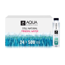 AQUA Carpatica 500ml x 24 Pure Natural Still Mineral Water - 24-Pack Bottled Water, Virtually Nitrate Free, Low Sodium, Naturally Alkaline