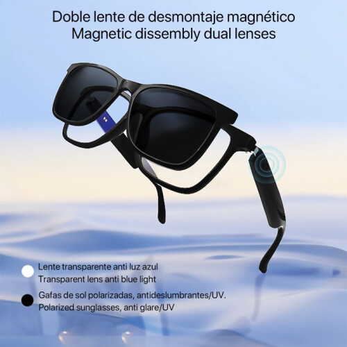 GS05 Smart Glasses with Bluetooth Calling, Voice Assistant, Camera Remote Control, Magnetic Sunglasses, Black Blue 2