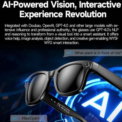 Smart Glasses with 8 MP 2K Camera Wi-Fi Bluetooth IP65 Waterproof AI Assistant Ergonomic Design Black 2