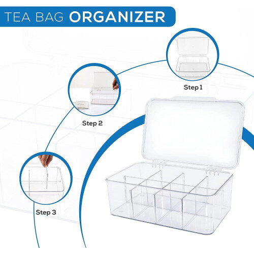 Tea Bag Organizer Stackable with Lid and 8 Compartments 2