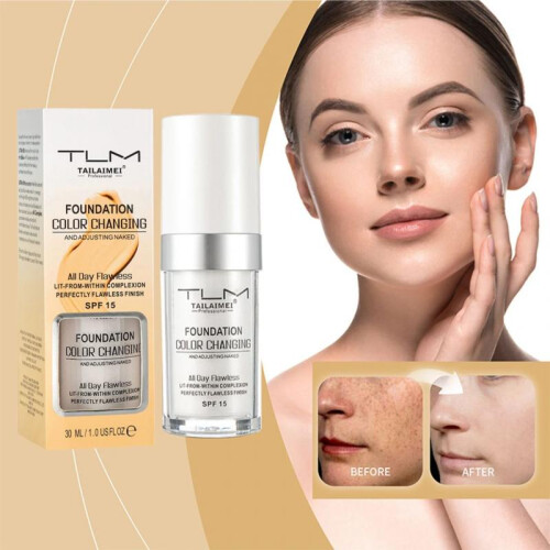 (brown) Warm Change Liquid Foundation SPF Sunscreen Long-lasting Oil Control Easy Application Waterproof Portable