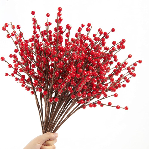 Red Berry Stems Artificial Holly Picks 12 Pack 1