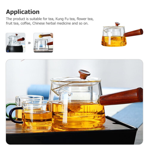 Bule de chá Eease de 500ml em vidro com infusor removível e cabo de madeira. 1