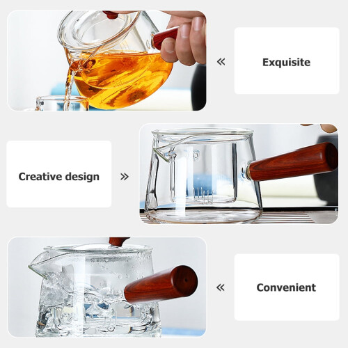 Bule de chá Eease de 500ml em vidro com infusor removível e cabo de madeira. 2