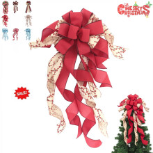 Christmas Tree Topper Buffalo Plaid Red Bow with Streamers
