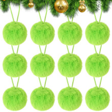 Christmas Furry Ball Ornaments Red Green 12 Pcs