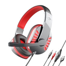 Quinlirra over-ear gaming headset red noise-cancelling mic