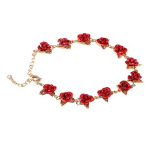 Kiplyki Großhandel Roségoldfarbenes Gliederarmband Romantisches Armband mit roter Emaille-Rose Schmuck