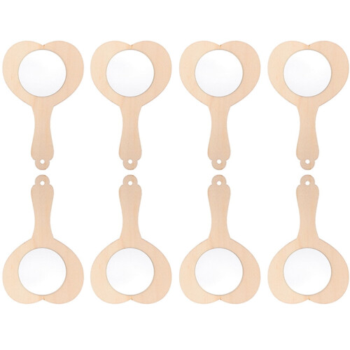 Wooden Handheld Cosmetic Mirror Unpainted 8 pcs