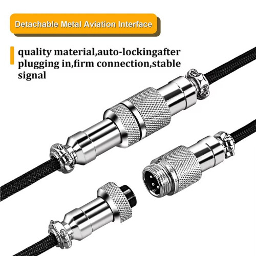 4X Usb Keyboard Cable Black Coiled Keyboard Usb Type C Cable DIY Aviation Plug Cable Connector Gaming Usb Keyboard Cable 2