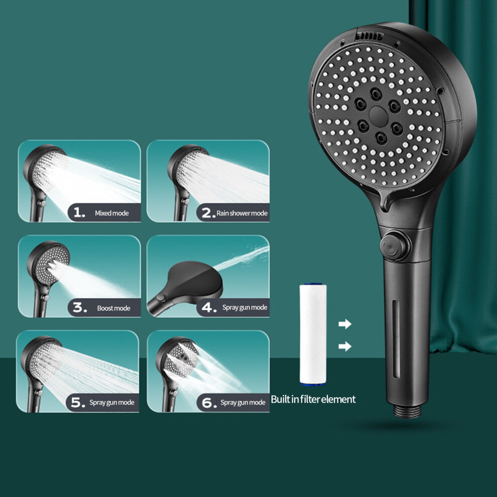 Turbo Shower Head 6 Modes One-Press Stop 908436318129