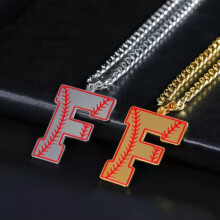 Baseball Initial Pendant Necklace Stainless Steel Gold