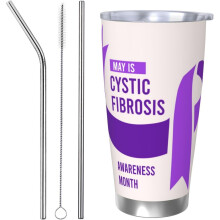 Gobelet isotherme à double paroi et ruban violet, Mois de sensibilisation à la fibrose kystique, en acier inoxydable de 590 ml (20 oz), avec