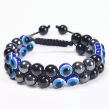 Men's Blue Tiger Eye Therapy Bracelet with Evil Eye Charms