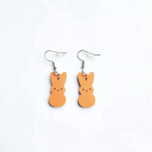 Wooden Rabbit Dangle Earrings for Girls Orange
