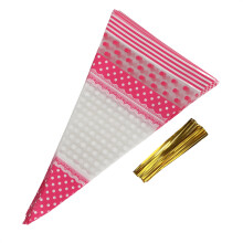 Sacchetti per dolci a forma di cono, confezione da 50 pezzi, trasparenti, per popcorn, dolcetti, sacchetti di cellophane per caramelle con laccetti